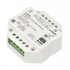 Диммер SMART-D14-TUYA-DIM-PUSH-IN (230V, 1.5A, 0/1-10V, 2.4G) 033760, Диммер для одноцветных источников света (0/1-10V). Питание/рабочее напряжение AC 85-265V. DIP переключатель 0-10V/1-10V. Корпус - PVC. Габариты 52х52х26 мм, встраивается в стандартный подрозетник. Управление 2.4G+WiFi, интерфейс Tuya, Push-Dim.