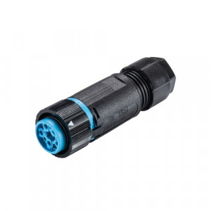 Розеточный разъем на кабель RST16I5 S B1 ZT6S H BL, Розеточный разъем на кабель диаметром 7,1-13 мм, 5 полюсов, тип фиксации провода: винтовой, номинальные характеристики: 250/400V, 16A, цвет корпуса: черный, цвет контактной вставки: голубой, серия RST MINI