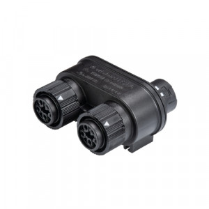 Распределительное устройство RST16I5V 2P1 TGVG SW, Распределительное устройство (тройник), 1 вход/2 выхода, 5 полюсов, параллельное соединение, с возможностью крепления к 06.562.5853.0 / 06.562.5853.1, номинальные характеристики: 250/400V, 16A, цвет корпуса: черный, цвет контактной вставки: черный, серия