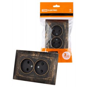 Розетка двойная 2П 10А 250В с защ. шт. старинная бронза "Лама" SQ1815-0753