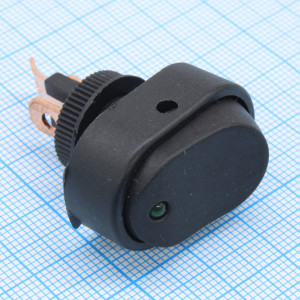 RWB-523 зеленый, Выключатель клавишный овальный с подсветкой ON-OFF (3c) 20А 12В