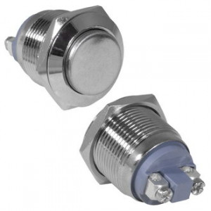 GQ19H-10/N OFF-(ON), Антивандальная кнопка металлическая без фиксации, посадочная резьба М19, контакты под винт