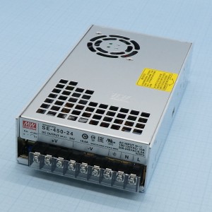 SE-450-24, AC-DC, 451.2Вт, вход 180...264VAC, 47...63Гц / 254...370VDC, выход 24В/18.8A, рег. вых 21.6...28.5В, изоляция 3000В AC, в кожухе 225x124х50мм, -10…+60°С