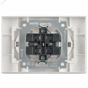 BRITE Розетка 2-местная с заземлением без защитных шторок плоская 16А в сборе РСПл12-3-БрАБ арктический белый IEK BR-R27-16-K91-F