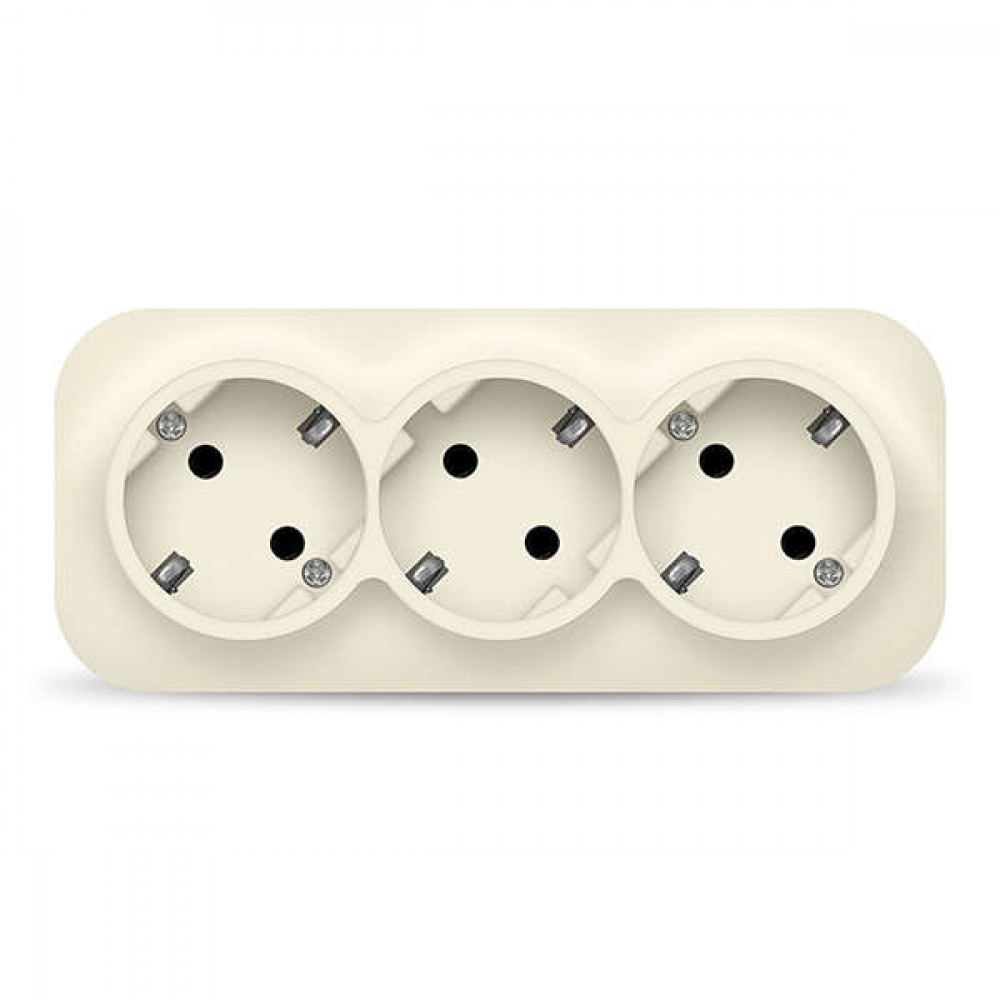 Изображение товара Розетка 3-м ОП 16А IP20 с заземлением и цветом кость от ИОНИК