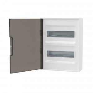 Щит 24 модуля настенный  FRAME, белый, с тонированной дверцей, с 4 шинами PEN на 6 и 8 отверстий F24W1WD