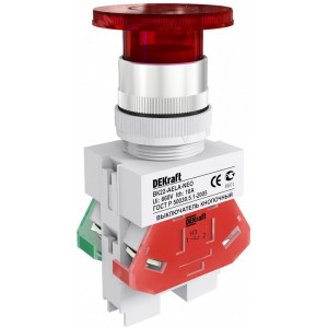 Dekraft Выключатель кноп. грибок AELA D22 КРАСНЫЙ неон 220В ВК-22