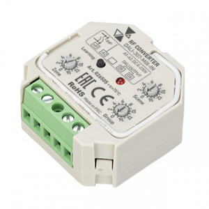 INTELLIGENT ARLIGHT Конвертер RF-сигнала DALI-307-MIX-IN (DALI-BUS, RF, PUSH) 026505, Конвертер радиосигнала для шины DALI. Предназначен для использования с MIX-пультами и радиопанелями серии SR-1009*. Питание по шине DALI. Возможна привязка к определенной зоне многозонного пульта/панели. Размер 45.5x45x20.3 мм.