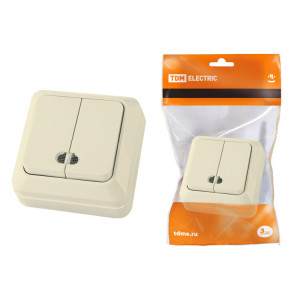 Выключатель 2-кл. открытой установки с подсветкой IP20 10А, сл. кость "Ладога" SQ1801-0008