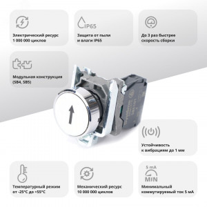 Кнопка SB4 в сборе модульная 22мм белая металл 1НО с марк стрелка вверх SB4BA3341