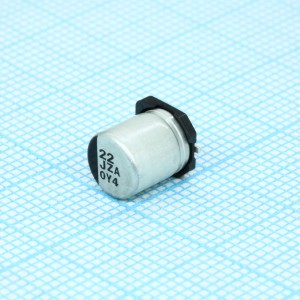 EEHZA1J220XP, Полимерный гибридный алюминиевый конденсатор 22мкФ 63В ±20% (6.3 X 7.7мм) для поверностного монтажа 0.08Ом 1500мА 10000час 105°C автомобильного применения