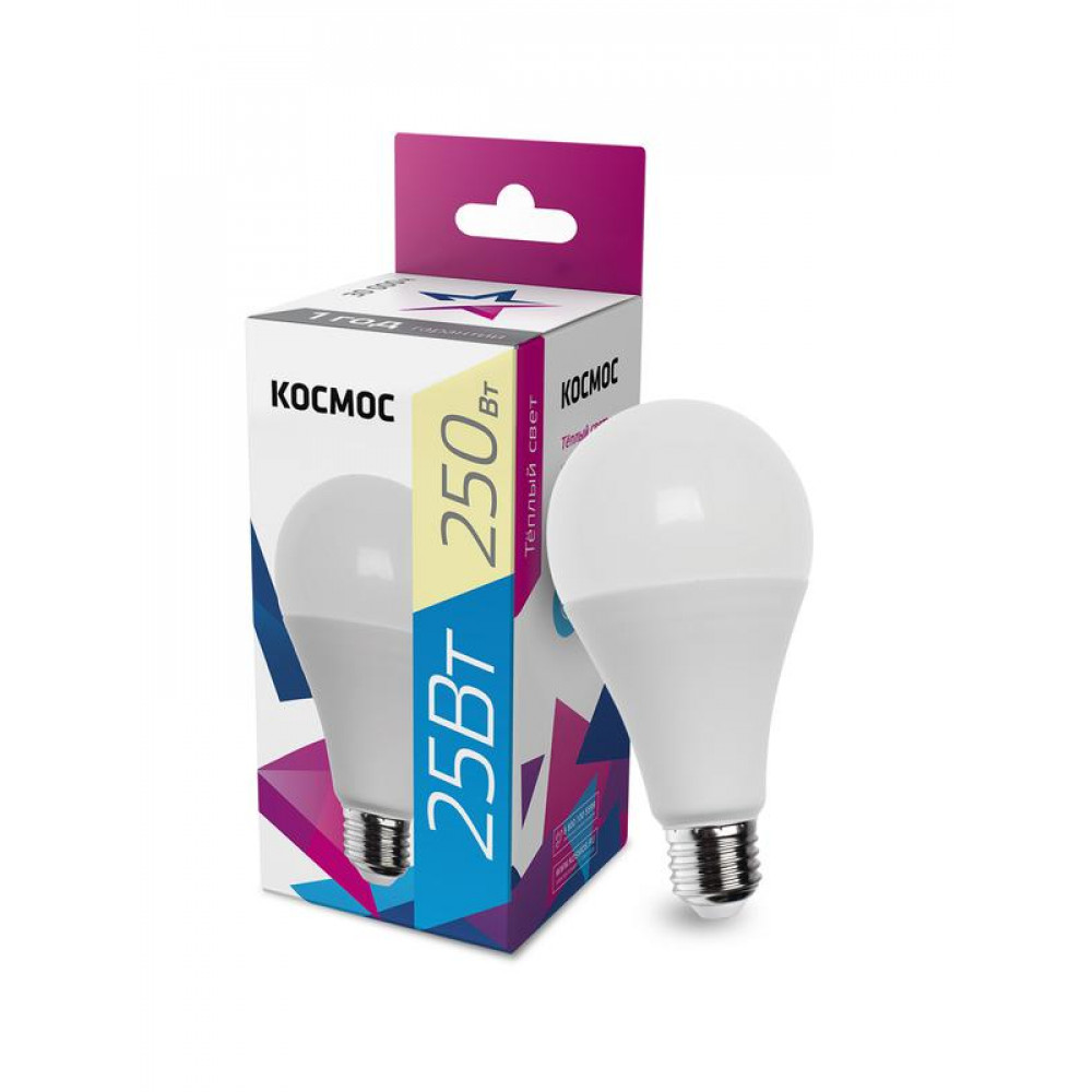 Изображение товара Лампа светодиодная A65 25Вт 3000К E27 от Космос
