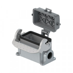 Закрытое основание разъема BAS GUT GS 6 M20 A0, Основание разъема на панель, закрытое, типоразмер 6B, с уплотнителем, 1 кабельный ввод M20x1,5, IP54, с левым расположением, с одной защелкой, с защитной крышкой, материал корпуса: алюминиевый сплав