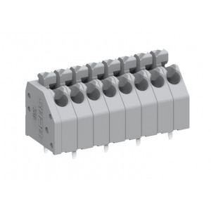 Клемма на плату 250202, Клемма, вертикальный подвод кабеля, на плату, шаг: 3.5 мм, 2 полюса, фиксация провода Push-in, исполнение: выводы на плату в шахматном порядке, 320V, 8A, цвет: серый