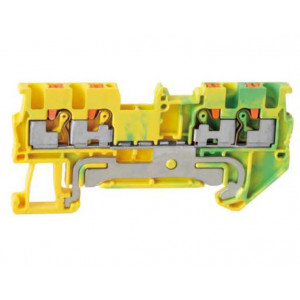 Заземляющая клемма UJ6-1.5/2X2JD, Заземляющая клемма, 4 точки подключения, тип фиксации провода: Push-in, номинальное сечение: 1,5 мм кв., 17,5A, 500V, ширина: 3,5 мм, цвет: желто-зеленый, тип монтажа: DIN35