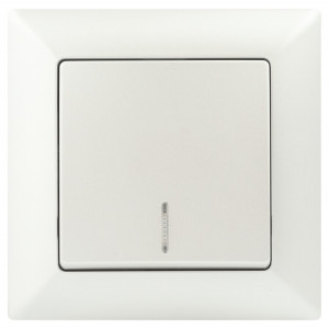 Выключатель Solo 4-102-06 одноклавишный с подсветкой, 10А-250В, IP20, СУ, перламутр Б0053568