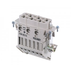 Розеточнаяконтактная вставка 70.005.0653.0, Розеточная контактная вставка, винтовая фиксация, 6 полюсов + PE, типоразмер 16B, 690V, 35A, сечение обслуживаемых проводников 2,5-6 мм кв, тип покрытия контактов: серебро, заземление справа,