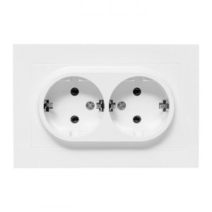 Механизм розетки двойной, 16А, с заземлением, без шторок, с рамкой, белый Эпика EKF UP1-SOW-210