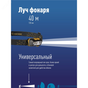 Фонарь аккумуляторный налобный сенсорный 2Вт XPE LED+2Вт SMD LED+красн. Li-po 102540 1200мА.ч корпус ABS-пластик USB-шнур регулируемый эласт. ремешок KOC505Lit