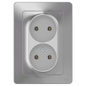 Розетка 2-м СП Blanca 16А IP20 250В без заземл. без защ. шторок алюм. SE BLNRS000023