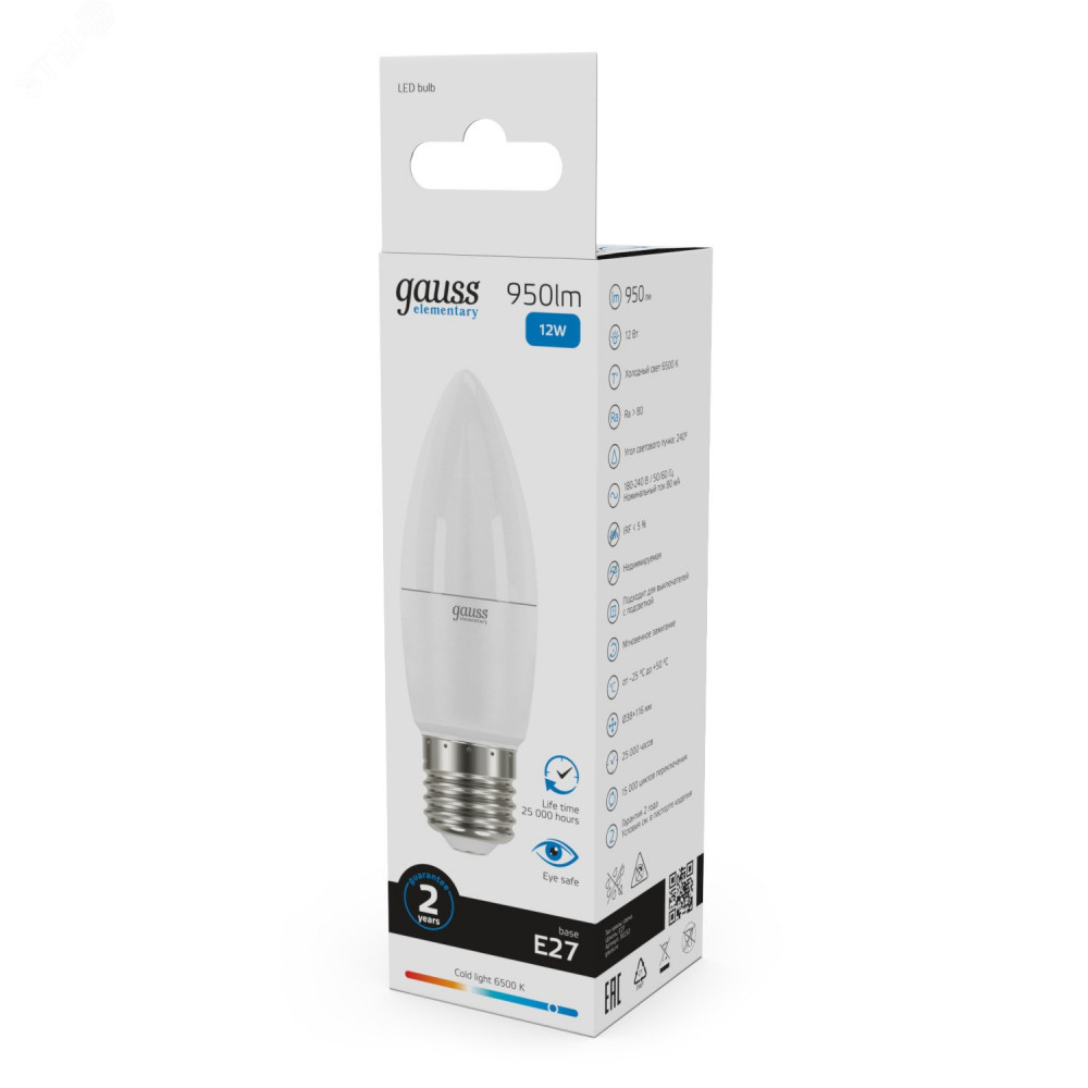 Изображение товара LED лампа свеча 12W 950lm 6500K E27 Gauss Elementary