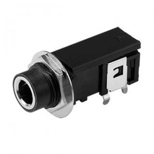 SJ-63063B, Телефонные разъемы audio jack, 6.35 mm, horizontal, 3 conductor, through hole, 1 switch, w/ nut