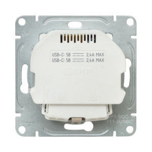 Механизм розетки с USB-C - 2шт, 16А, с заземлением, со шторками, шампань Эпика EKF UP1-SOC-111-2USBC