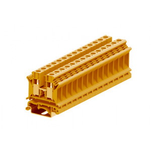 Проходная клемма 310994, Проходная клемма, тип фиксации провода: винтовой, номинальное сечение: 10 мм кв., 57A, 800V, ширина: 10 мм, цвет: оранжевый, тип монтажа: DIN35