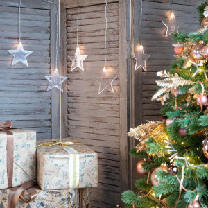 Гирлянда светодиодная Звезды 1,5х0,6 м, прозрачный провод, теплый белый свет свечения 303-030