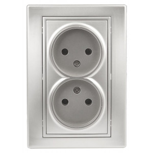 Розетка Plano 1-204-03 без заземления двойная 2х2P, 16А-250В, IP20, СУ, алюминий Б0053907