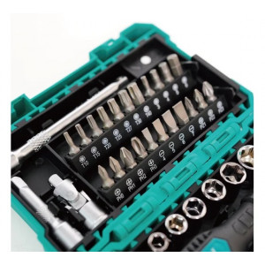 SD-2338M, Набор универсальный торцевых головок и бит с трещеточной отверткой, 9 головок,11 бит,удлинитель,переходник угловой,насадки