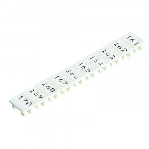 Маркировка для клемм (полоска) 9705A/8/10B 161-170, Маркировочные шильдики, для клемм сечением 6 мм.кв., боковая / верхняя, 10 шильдиков,нанесенные символы:161…170,с горизонтальным расположением, размер шильдика: 5,75 x 8,3 мм, цвет: белый