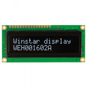 WEH001602AWPP5N00100, OLED символьный 16х2 (1602A), белый, 8-битный паралл. интерфейс/опц. SPI, VDD = 5В, -40...+80С