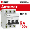 Выключатель автоматический модульный 3п C 6А 4.5кА ВА 47-29 Basic EKF mcb4729-3-06C