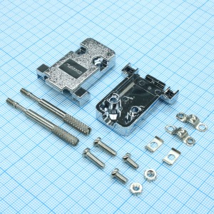 DS1046-09C1L1, Кожух для D-SUB разьема 9 контактов с удлиненными винтами, пластик, хромированный
