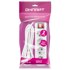 Удлинитель бытовой OPE-S-04-200-ESC-3x1 с заземлением с выключателем 4 розетки 2м ПВС 3х1 3500Вт 36656