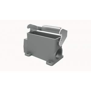 Закрытое основание разъема D16A-SF-1L-2PG16, Основание разъема на панель, закрытое, типоразмер 16A, без уплотнителя, 2 отверстия с резьбой для кабельных вводов PG16, с одной защелкой, без защитной крышки, материал корпуса: алюминиевый сплав