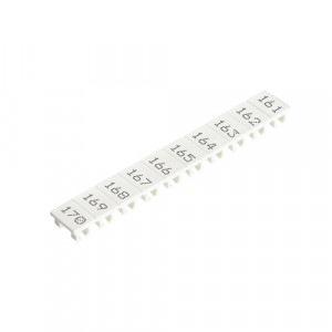 Маркировка для клемм (полоска) 9705A/5/10 B 161-170, Маркировочные шильдики, для клемм сечением 2,5 мм.кв., боковая / верхняя, 10 шильдиков, нанесенные символы: 161...170, с горизонтальным расположением, размер шильдика: 4,8 x 8,3 мм, цвет: белый