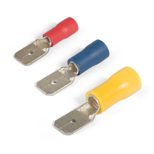 Разъем плоский, РПИ-П 6.0-(6.3)x0.8, 101610, Разъем плоский, вилочный, латунь, РПИ-П 6.0-(6.3)x0.8 (сечение проводника 4 - 6 мм кв., ширина гнезда 6,3 мм), изолированный, цвет: желтый, в упаковке 50 штук