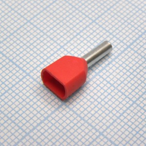 TE  1508  Red, наконечник кабельный торцевой сдвоенный трубчатый с изоляцией, L=15.5/8мм, провод 2х1.5мм2