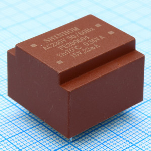 PE200601, Трансформатор питания 0.35ВА  230В 6В/58мА  ta 70°C (EE 20/6) 15мм.
