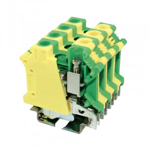 Заземляющая клемма JUK1-10PE, Заземляющая клемма, тип фиксации провода: винтовой, номинальное сечение: 10 мм кв., 800V, ширина: 10,2 мм, цвет: желто-зеленый, тип монтажа: DIN35