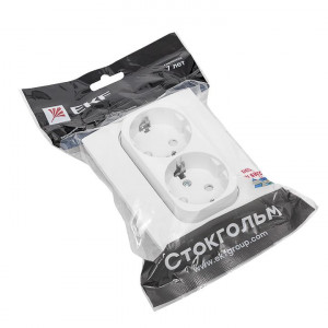 Розетка 2-м СП Стокгольм 16А IP20 с заземл. защ. шторки бел. PROxima EXR16-128-10