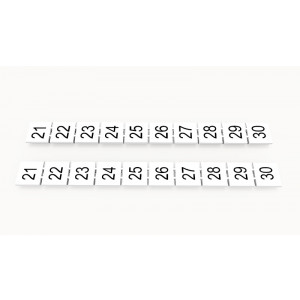 ZB10-10P-19-134Z(H), Маркировочные шильдики для клемм WS…, DC…, PC…, сечением 10 мм кв., центральная, 10 шильдиков нанесенные символы: 21-30, с горизонтальным расположением, размер шильдика: 9,3х10,7 мм, цвет белый
