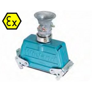 Крышка разъема Ex 99.748.3329.7, Крышка разъема на кабель, типоразмер 24B, взрывозащита, с уплотнителем, 1 кабельный ввод M32x1,5, с разгрузкой на изгиб, IP54, с верхним расположением, с двумя защелками, материал корпуса: цинковый сплав