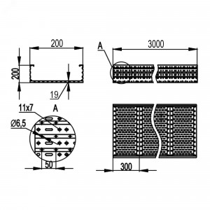 Лоток листовой 200x200 лонжерон 1.5мм L=3000мм USM322