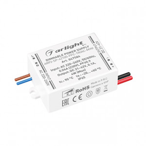 Блок питания ARPJ-SP-42100-PFC-TRIAC-MINI (4W, 21-42V, 100mA) 047584, Диммируемый источник тока по стандарту TRIAC с гальванической развязкой для светильников и мощных светодиодов. Входное напряжение 220-240 VAC. Выходные параметры: 21-42 В, 100 mА, 4 Вт. Встроенный PFC >0,9. Герметичный пластиковый корпус IP 65.