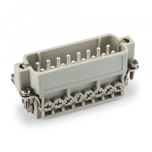 Вилочная контактная вставка HA-016-M, Вилочная контактная вставка, винтовая фиксация, 16 полюсов + PE, типоразмер 16A, 250V, 16A, сечение обслуживаемых проводников 0,75-2,5 мм кв, тип покрытия контактов: серебро