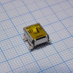 DS1104-B60SRS, Разъем Mini USB тип B, USB 2.0, розетка, 5 выводов, поверхн. монтаж на плату (лужен. корпус, с фиксат. в отверстия платы), c пленкой mylar/ упак. на ленте)