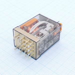 55.34.8.024.0040, Миниатюрное универсальное электромеханическое реле; монтаж в розетку; 4CO 7A; контакты AgNi; катушка 24В АC; степень защиты RTI; опции: кнопка тест + мех.индикатор